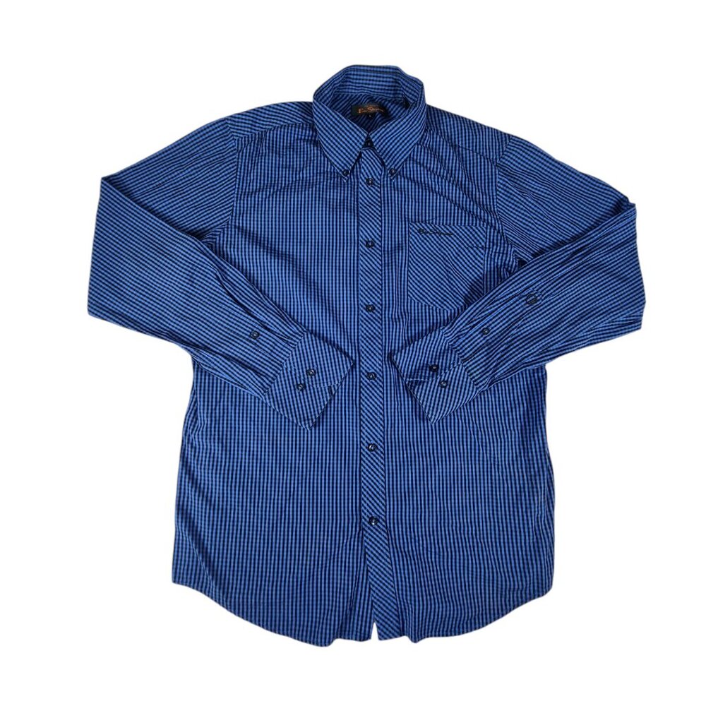 Ben Sherman Button Down Shirt Mens Large Blue Check Long Sleeve